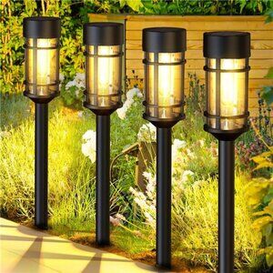 8 Pack Solar Pathway Lights Outdoor, Waterproof Solar Lights Outdoor with Metal